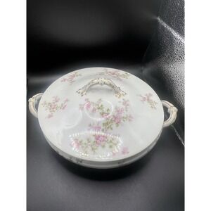 Vintage Theodore Haviland Limoges Floral Pink Rose Oblong Covered Vegetable Bowl